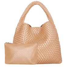 Load image into Gallery viewer, Large Woven Handbag Soft Tote Bag with Purse