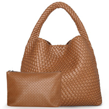 Load image into Gallery viewer, Large Woven Handbag Soft Tote Bag with Purse