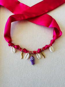 Pink Silk Charm Choker
