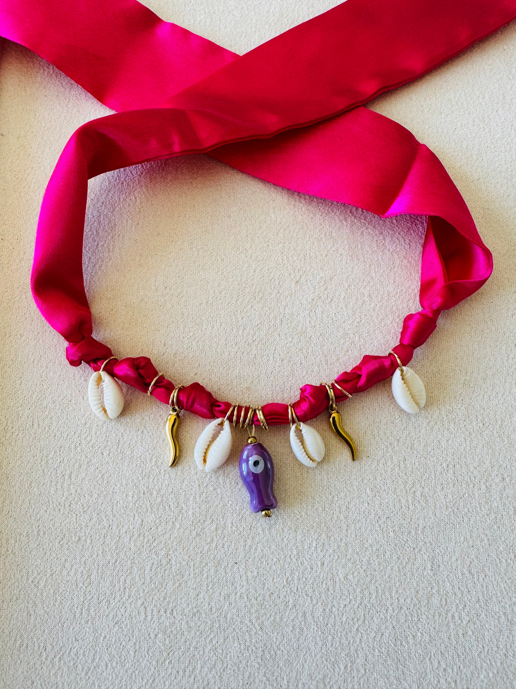 Pink Silk Charm Choker