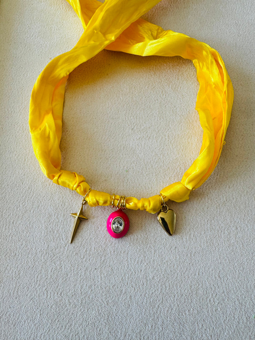 Yellow Silk Charm Choker