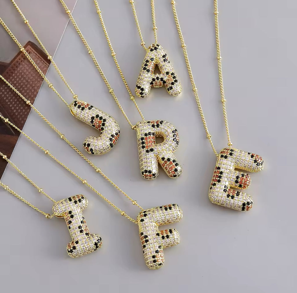 LEOPARD DIAMANTÉ LETTERS NECKLACE