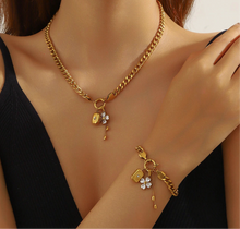 Load image into Gallery viewer, Flower Cuboid Tassel Necklace &amp; Bracelet Set

