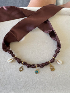 Brown Silk Charm Choker