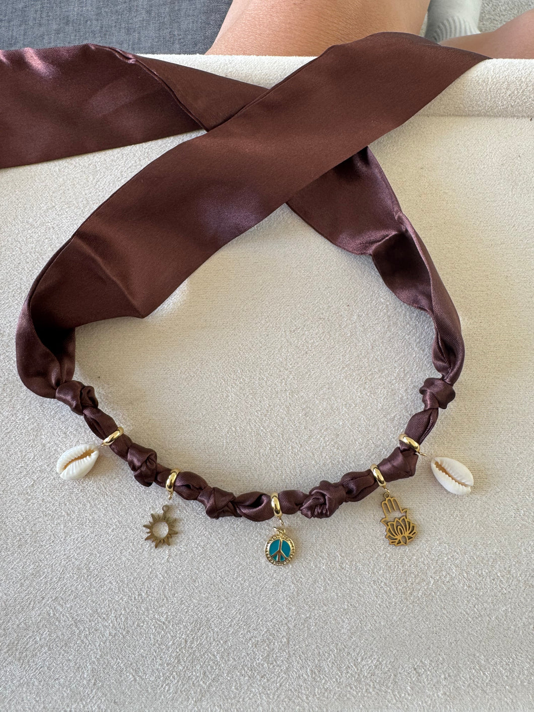 Brown Silk Charm Choker