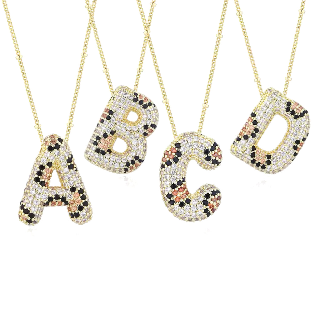 LEOPARD DIAMANTÉ LETTERS NECKLACE