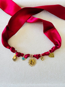 Burgundy Silk Charm Choker