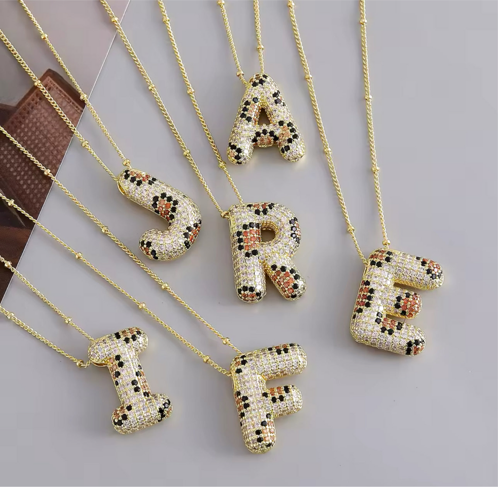 LEOPARD DIAMANTÉ LETTERS NECKLACE