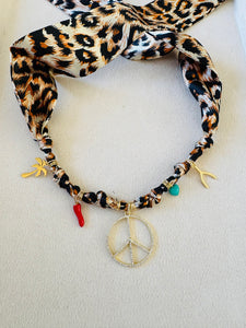 Leopard Print Silk Charm Choker