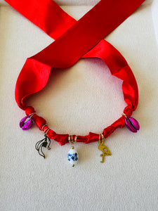 Red Silk Charm Choker