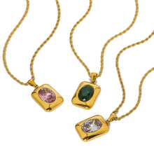 Load image into Gallery viewer, Round Zircon Square Pendant Necklaces Stainle

