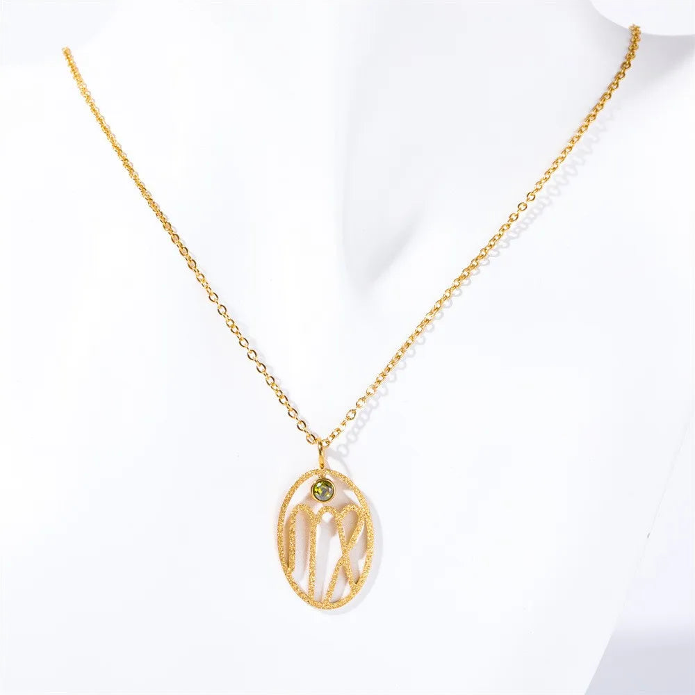Hollow Zodiac Pendant Necklace with Birth Stone