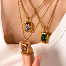 Load image into Gallery viewer, Round Zircon Square Pendant Necklaces Stainle
