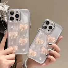 Load image into Gallery viewer, Cute Pink Bowknot Pearl Clear Phone Case For iPhone Shockproof
