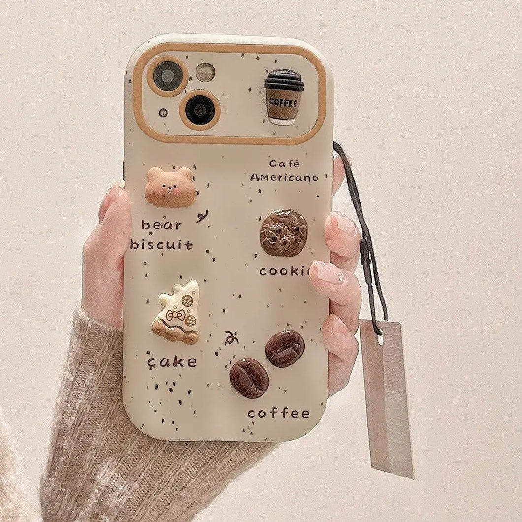 Cute Bear Coffee Phone Case, for IPhone with Lanyard