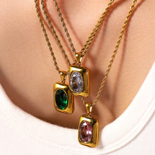 Load image into Gallery viewer, Round Zircon Square Pendant Necklaces Stainle
