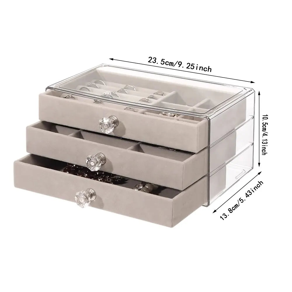 High Capacity Three Layer Flannel Jewellery Box