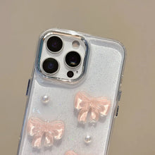 Load image into Gallery viewer, Cute Pink Bowknot Pearl Clear Phone Case For iPhone Shockproof
