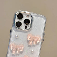 Load image into Gallery viewer, Cute Pink Bowknot Pearl Clear Phone Case For iPhone Shockproof
