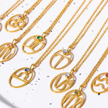 Load image into Gallery viewer, Hollow Zodiac Pendant Necklace with Birth Stone
