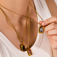 Load image into Gallery viewer, Round Zircon Square Pendant Necklaces Stainle
