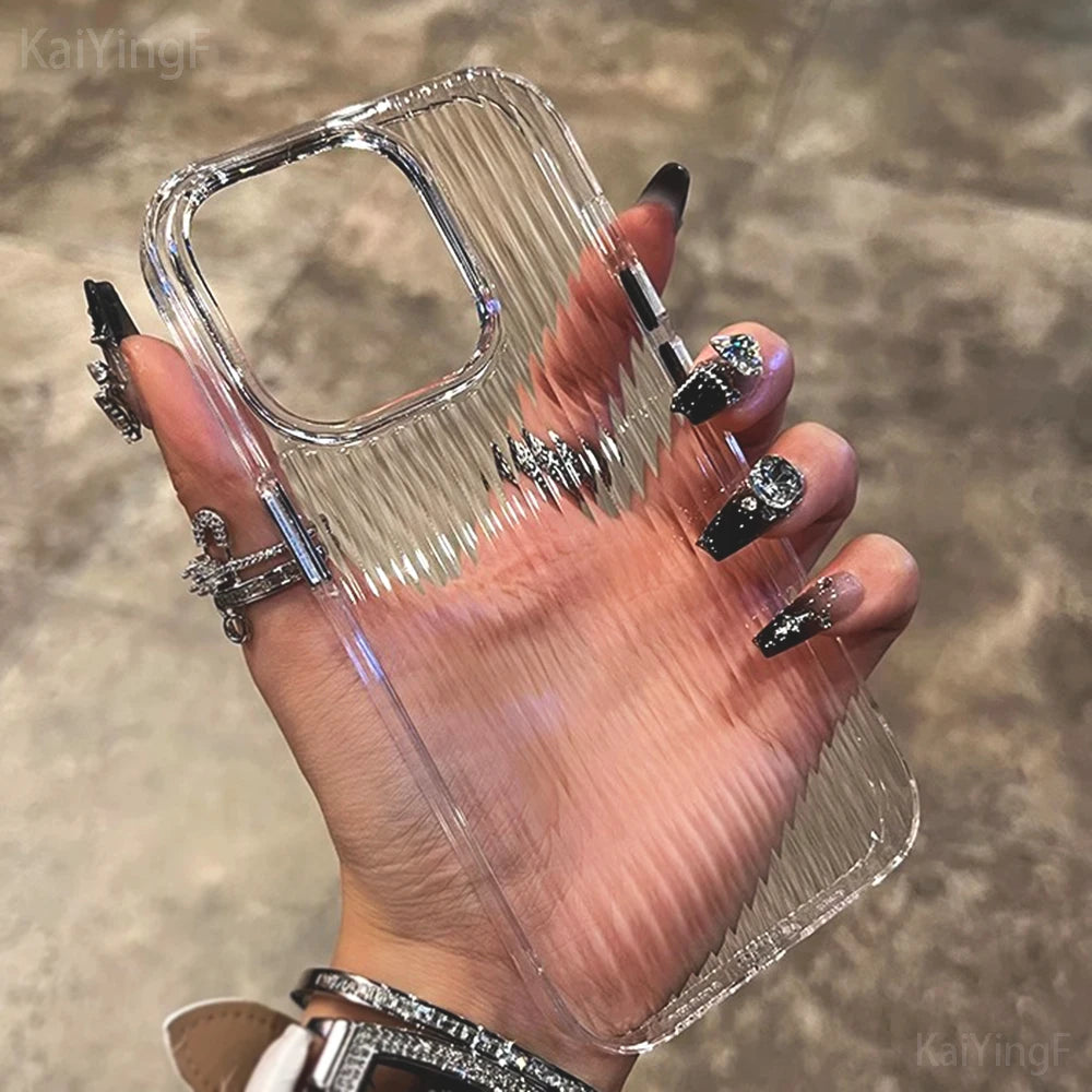 Transparent Phone Case For iPhone Corrugated Silicone Bumper Back Cover