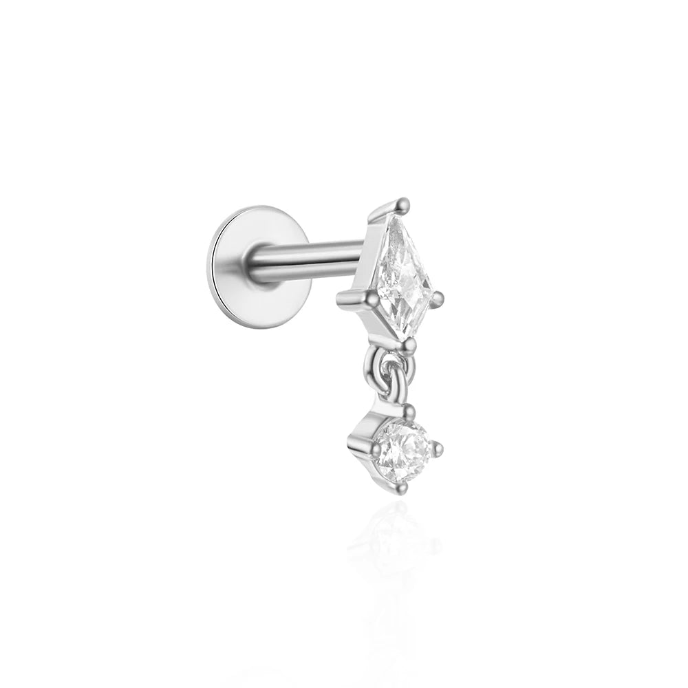 1pc Mini Zircon Thick Flat Screw Back Drop Earrings