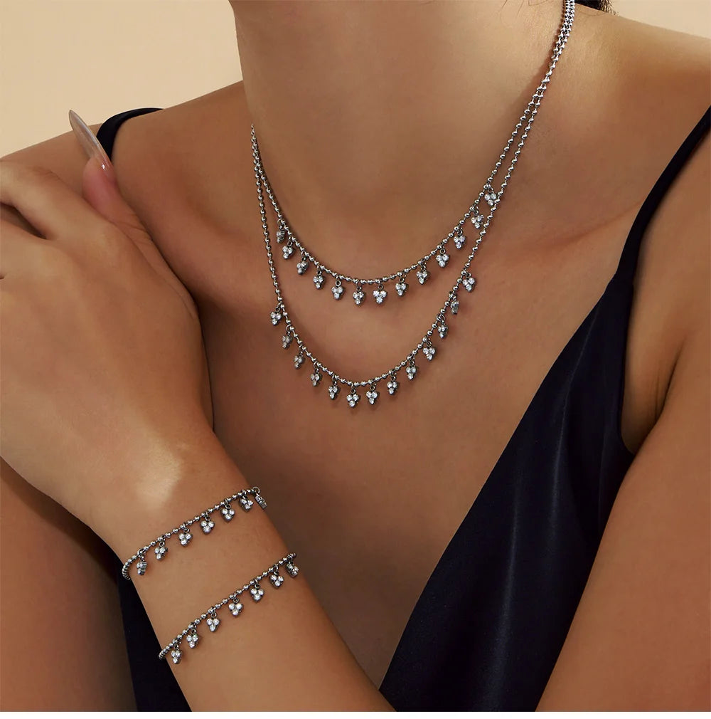 Triple Diamanté Necklace and Bracelet Luxe Set