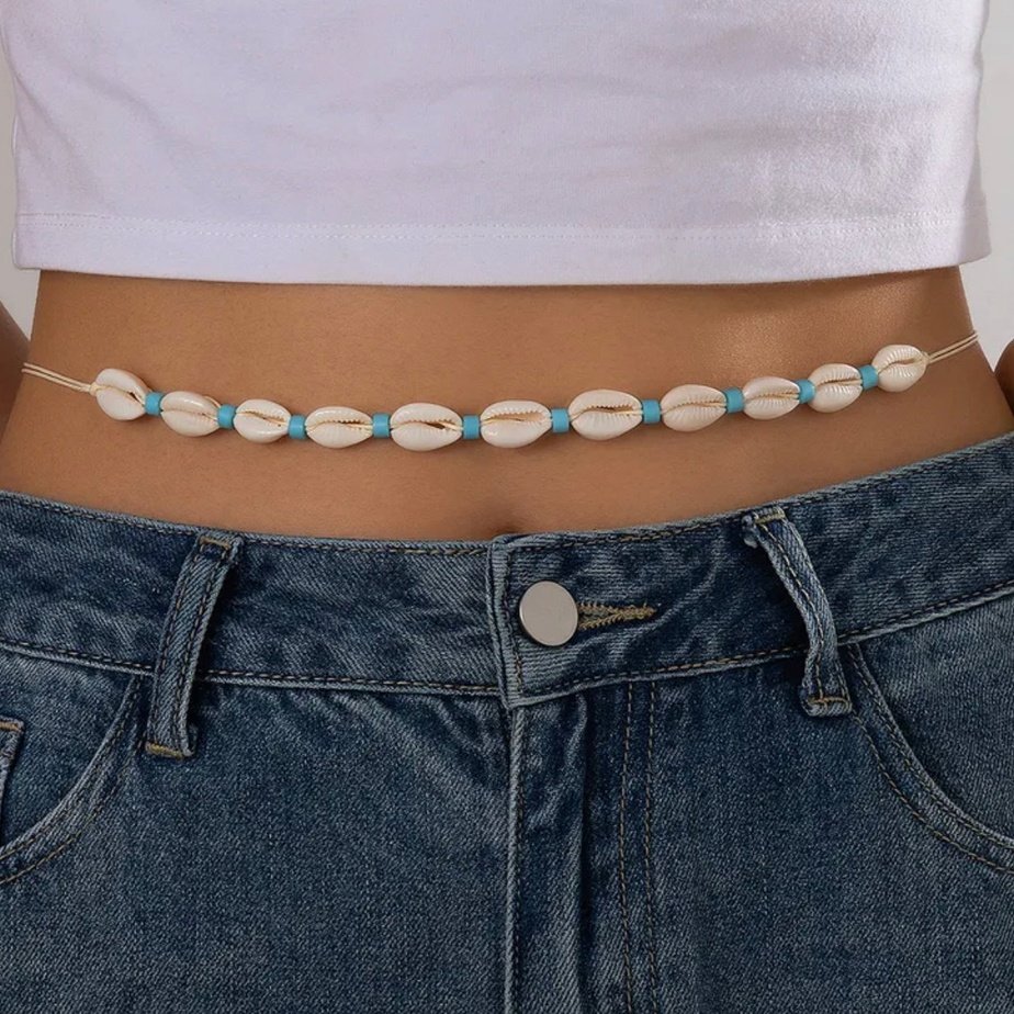 White & Blue Shell Belly Chain