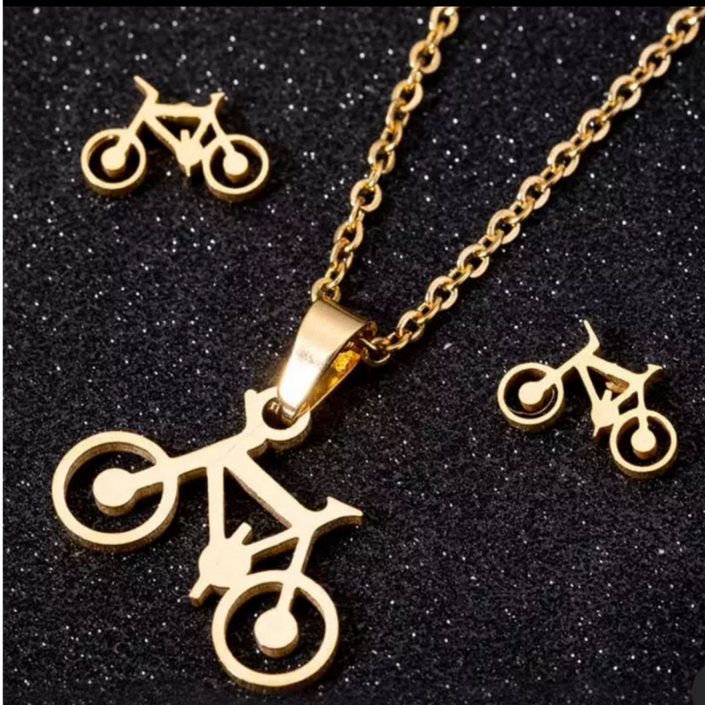 Bicycle Necklace & Stud Earrings Set